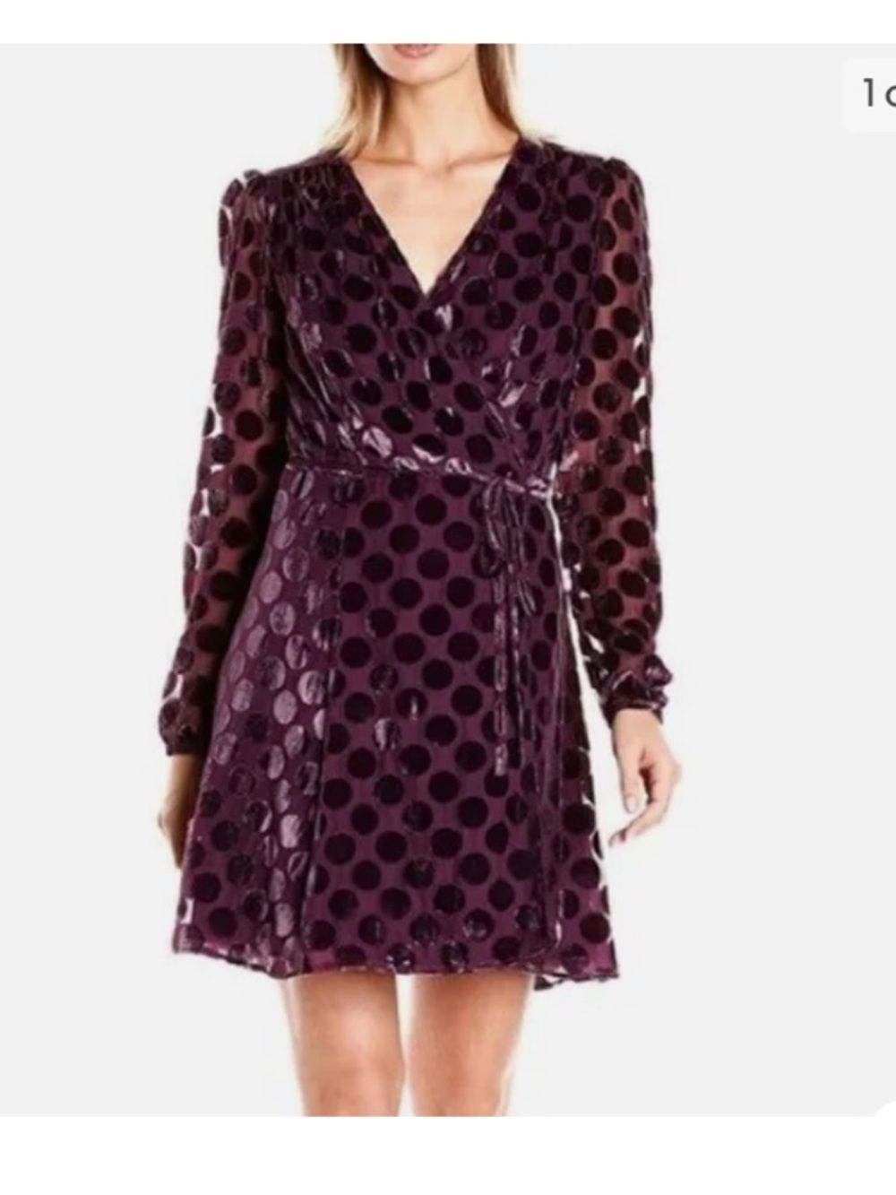 Betsey Johnson Purple Polka Dot Long Sleeve Wrap Dress